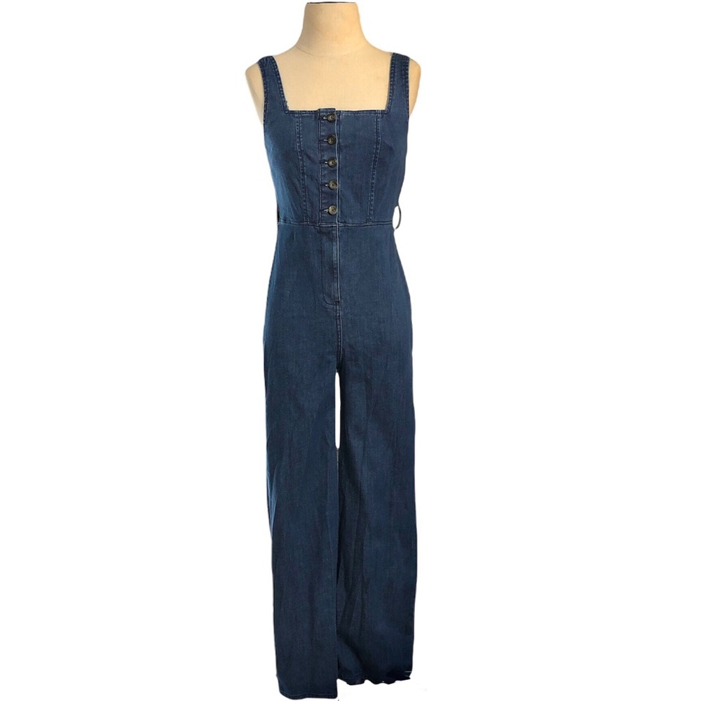 ARIZONA JEANS CO. Retro Flare Leg Dark Denim Jumpsuit Size XS VINTAGE